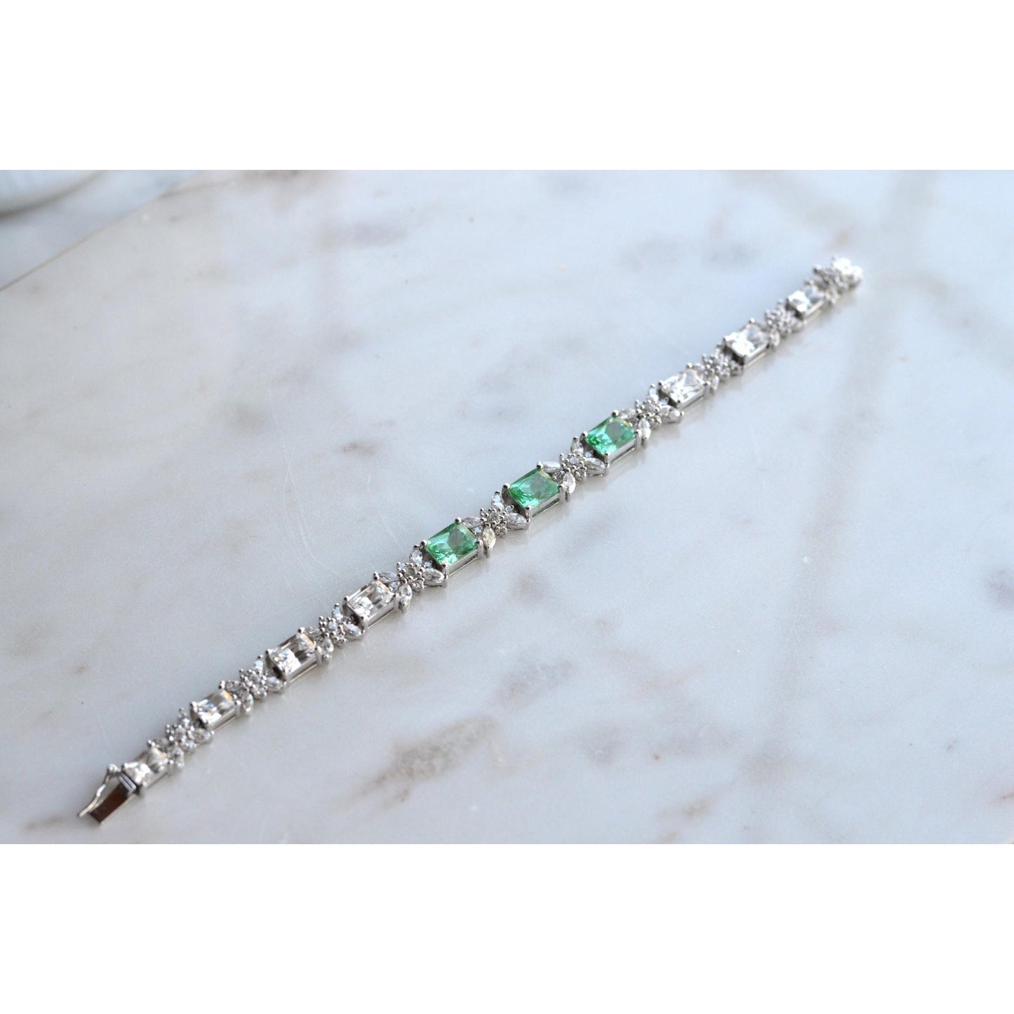 Bellevue Sterling Silver Butterfly Tennis Bracelet, Emerald Cut CZ Stones