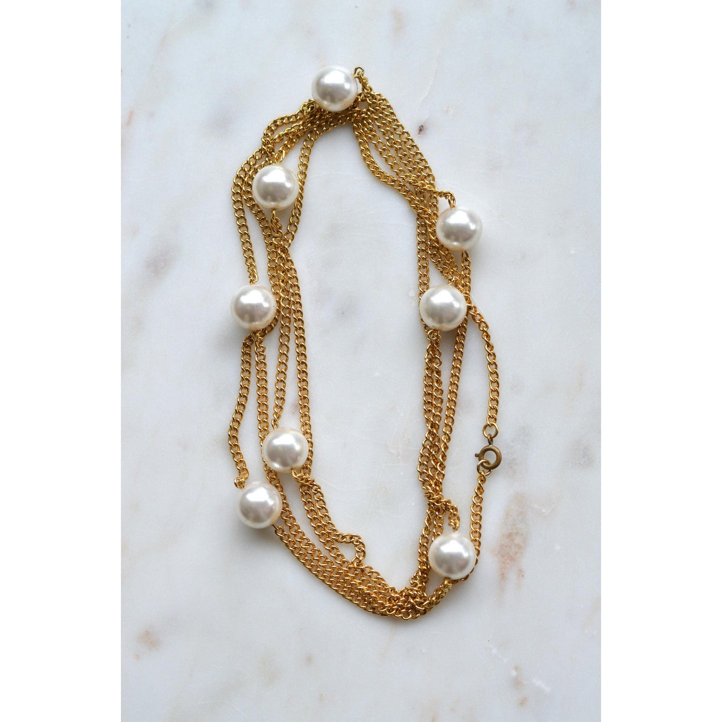 Vintage 1980s Extra Long 60" Faux Pearl Station Opera Sautoir Flapper Necklace