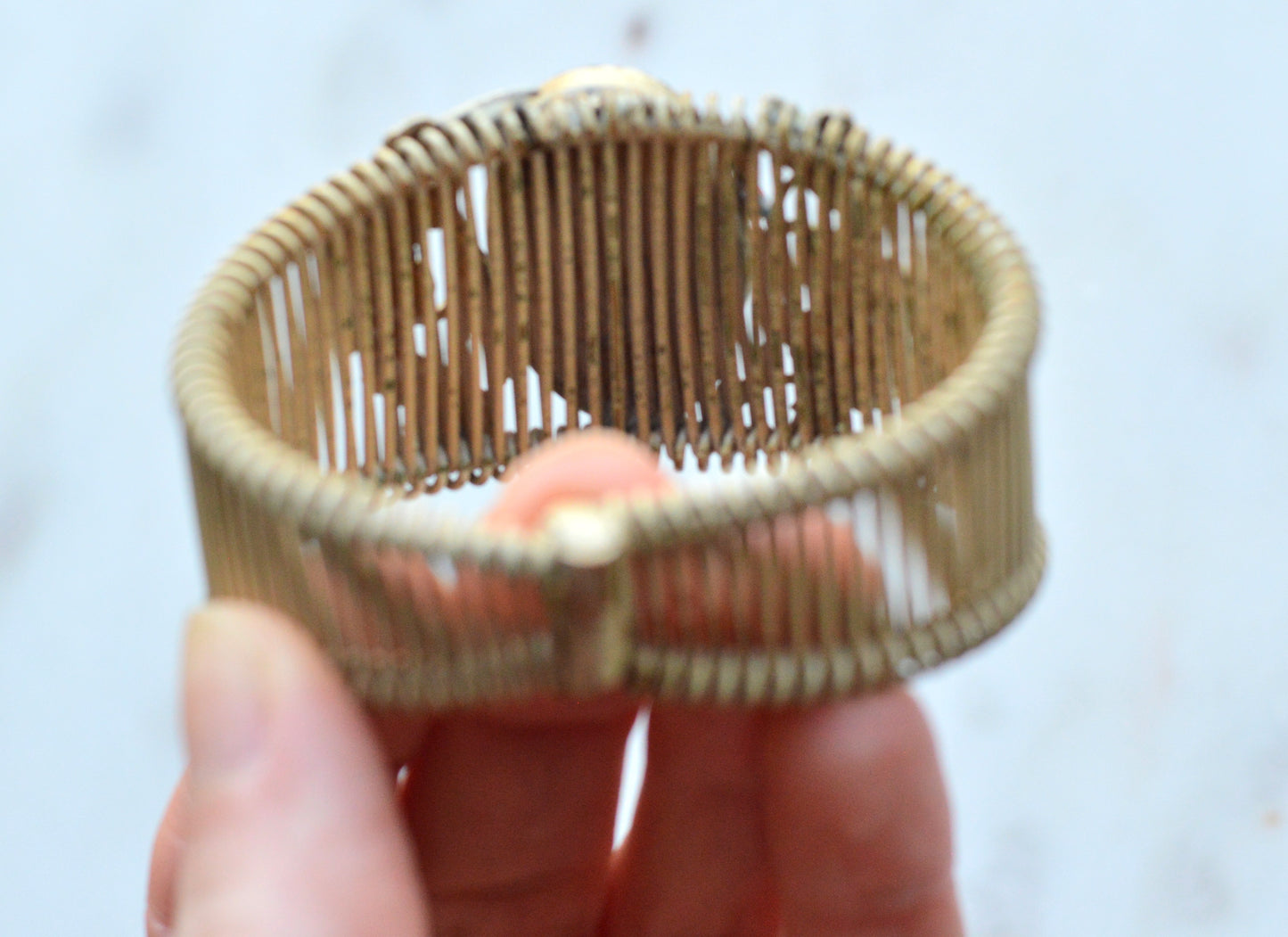 Vintage Italian Micro Mosaic Floral Brass Wire Wrap Cuff Bracelet - 1940s Mid-Century Grand Tour Jewelry