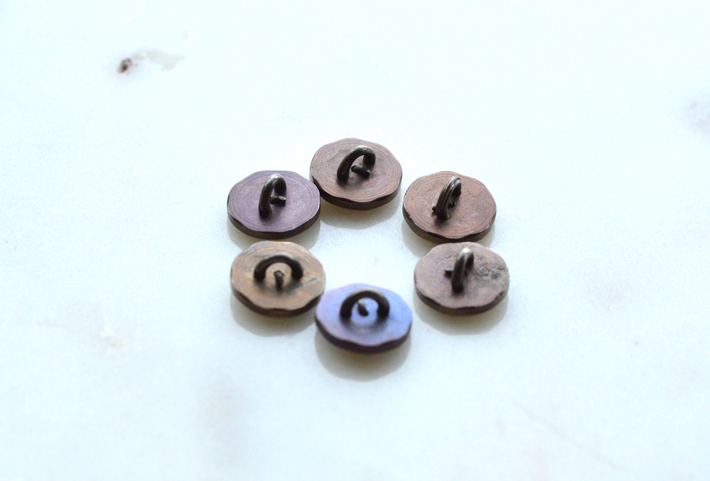 Set of 6 Antique Victorian Cut Steel Buttons – Crescent & Faceted Floral Design – 1/2" Steel Cup Construction – Circa 1880s
