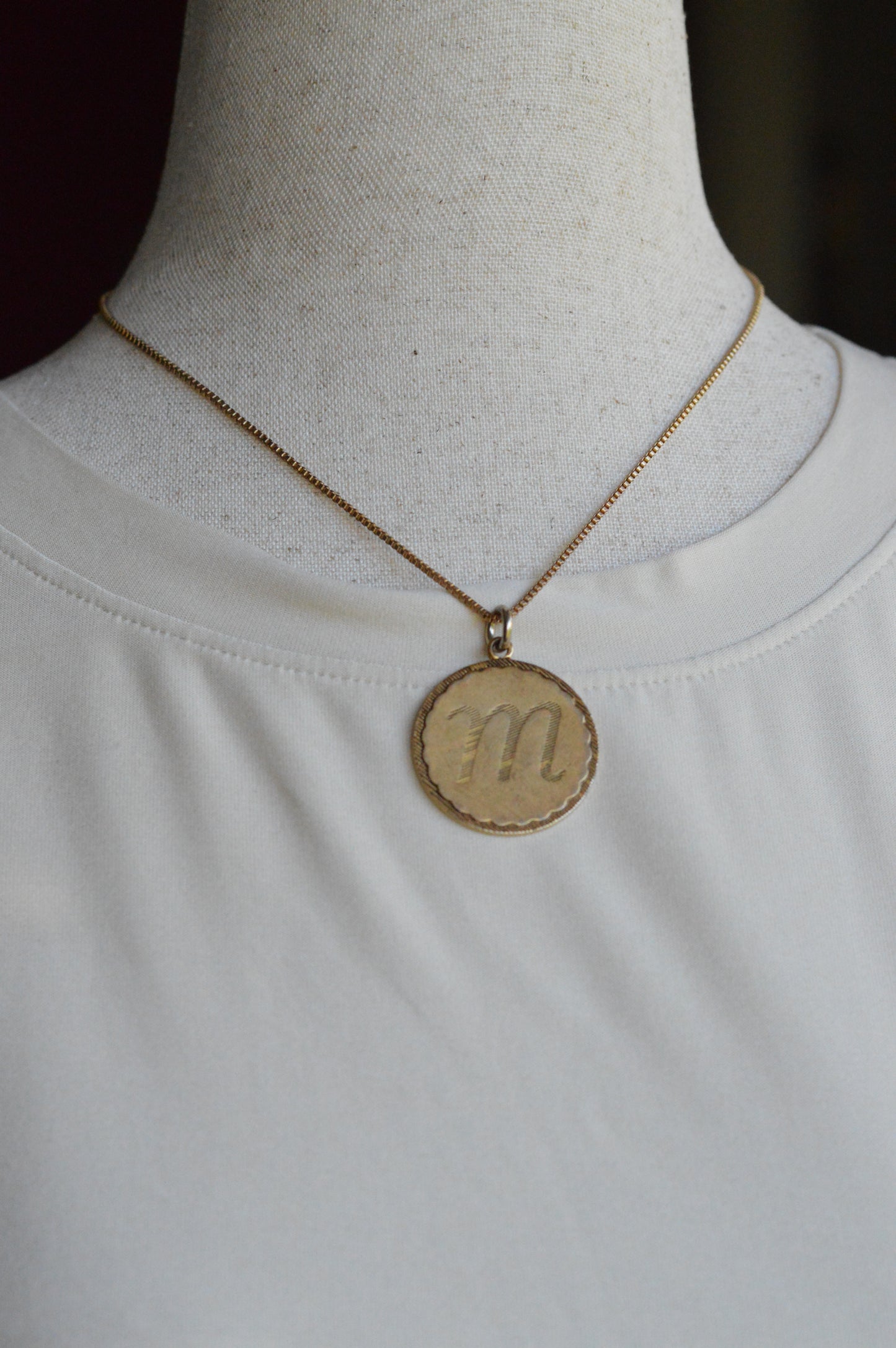 Vintage 1960s Mid-Century "M" Initial Medallion Necklace