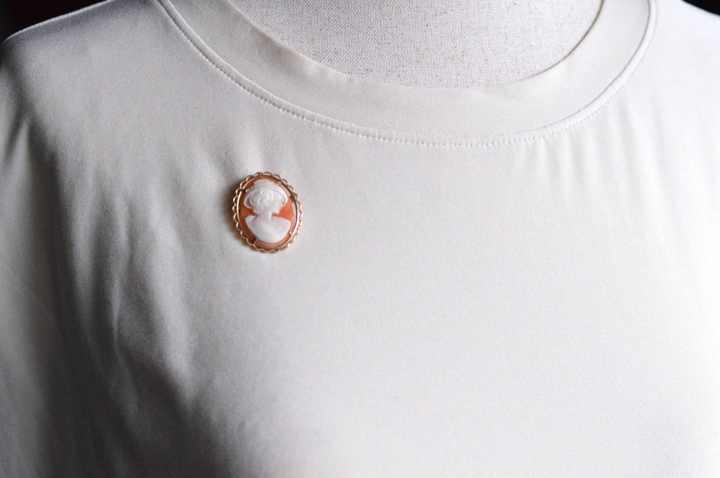 Vintage Krementz 14k Gold Overlay Convertible Shell Cameo Brooch Pendant
