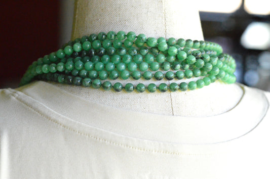 Vintage Multi Strand Green Lucite Bead Victorian Revival 27" Opera Statement Necklace