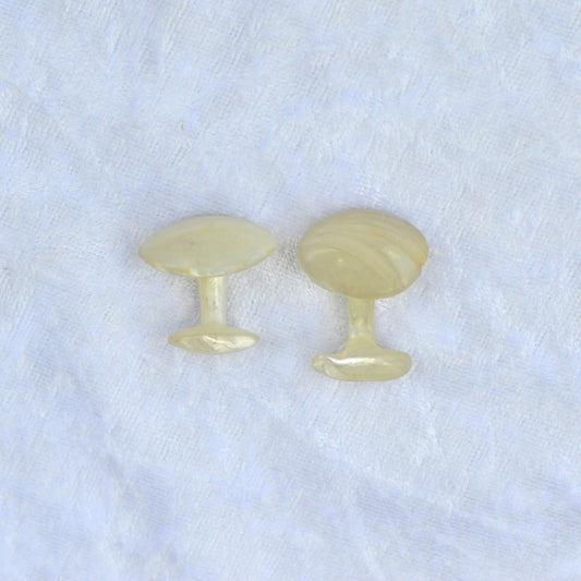 Antique 1890s Mismatched Solid Mother of Pearl Cufflinks, Carved Swoop 1" Lot