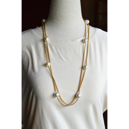 Vintage 1980s Extra Long 60" Faux Pearl Station Opera Sautoir Flapper Necklace