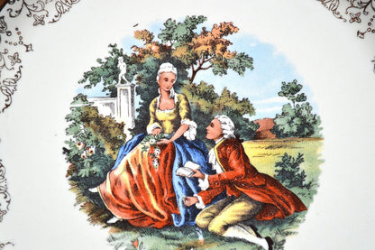 Vintage Sabin Crest-O-Gold 22K Gold Souvenir Plate – Pittsburgh, PA – Fragonard Courting Couple – Mid Century Colonial Style Decor