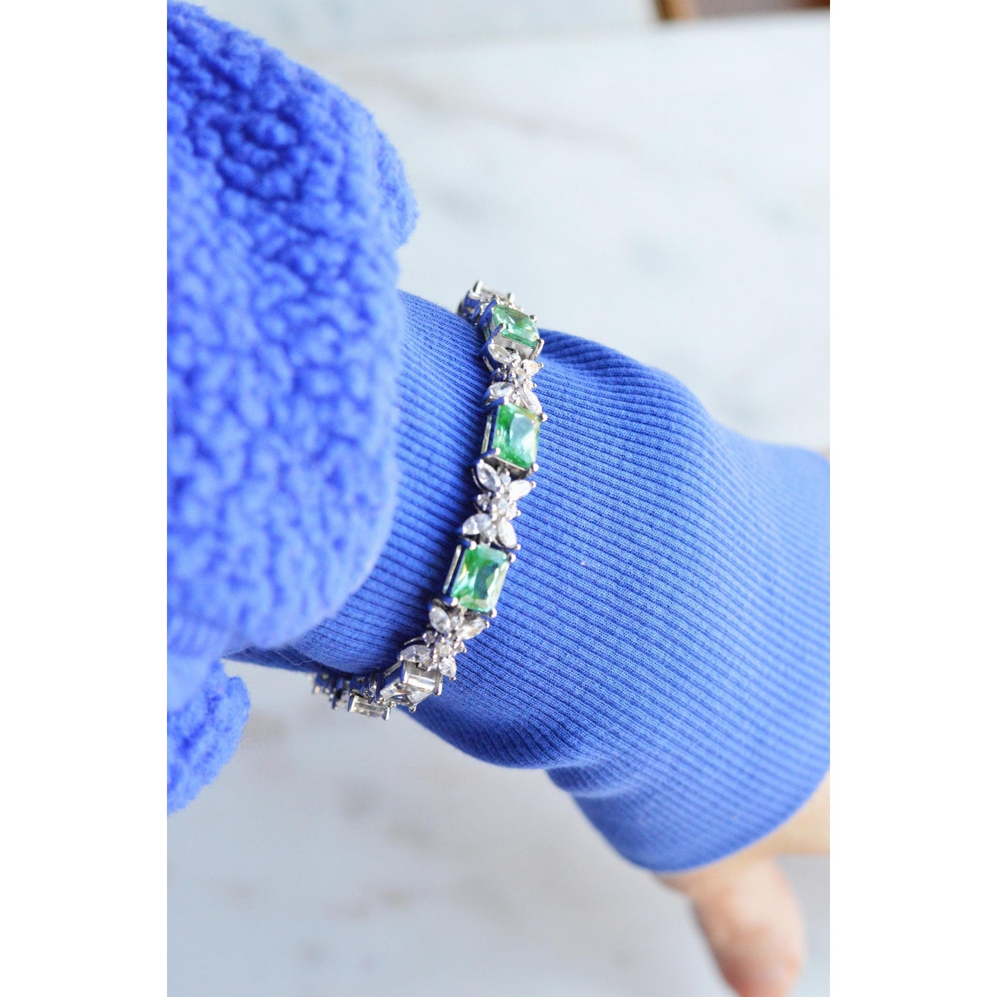 Bellevue Sterling Silver Butterfly Tennis Bracelet, Emerald Cut CZ Stones