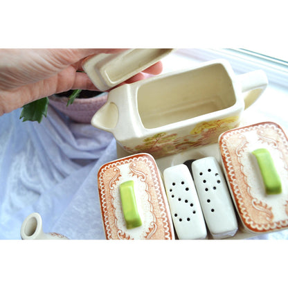 Vintage Brown & Richie "Oriental Gardens" Ceramic Tea and Condiment Caddy Set