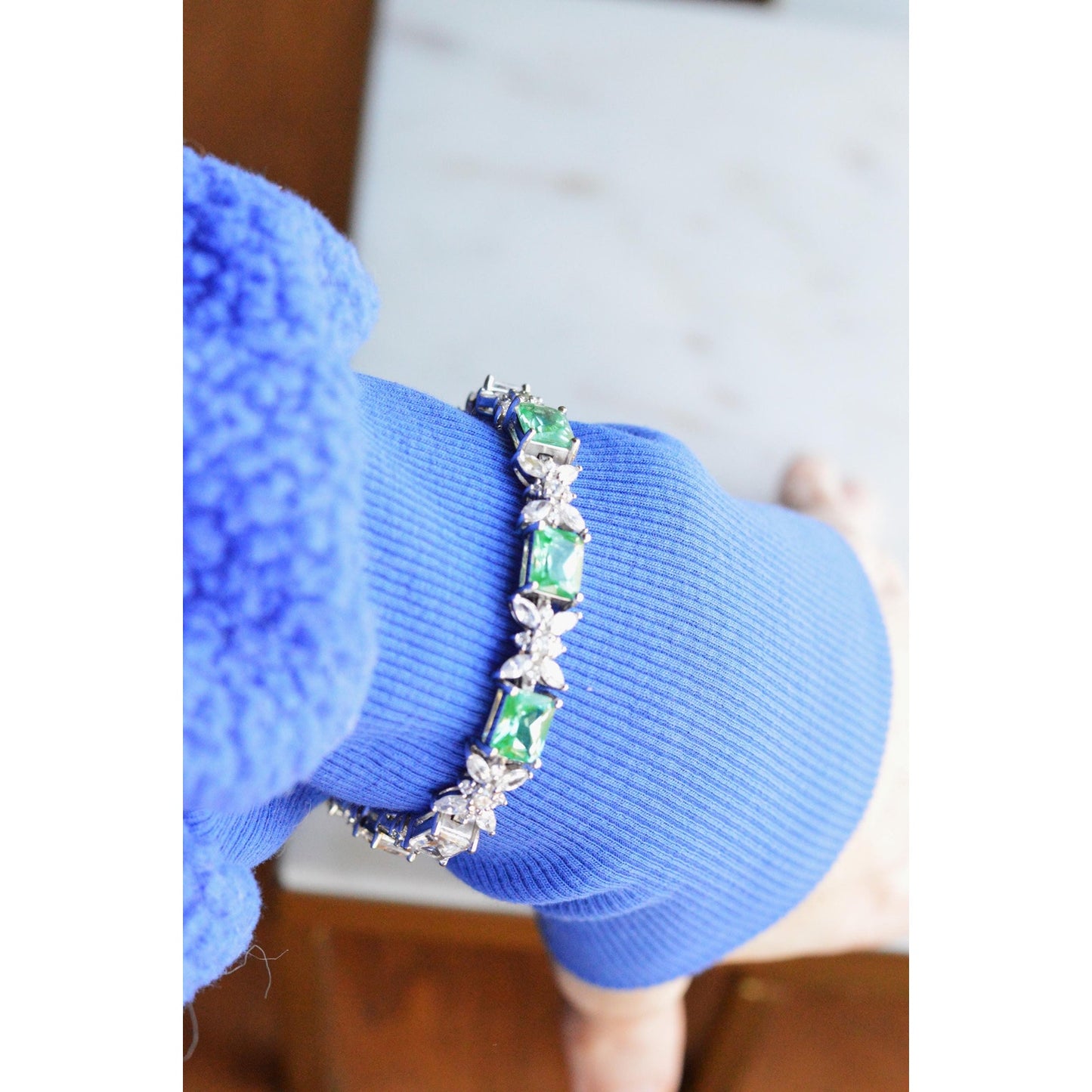 Bellevue Sterling Silver Butterfly Tennis Bracelet, Emerald Cut CZ Stones
