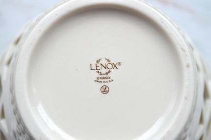 Vintage Lenox Golden Meadows Pierced Lattice Basket – Ivory Fine Bone China with 24K Gold Rim – 7" Floral Footed Bowl – Made in USA