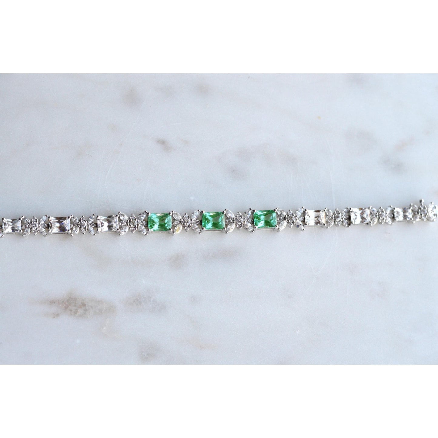 Bellevue Sterling Silver Butterfly Tennis Bracelet, Emerald Cut CZ Stones