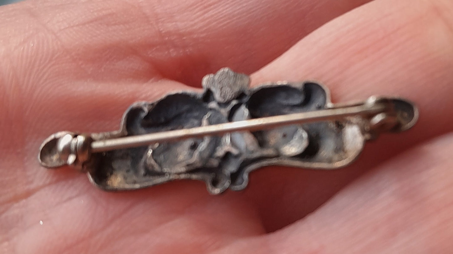 Antique Sterling Silver Art Nouveau Bar Pin | 1.5" High Relief Dual Profiles | Rare Jeweler's Safety Lever | c. 1900