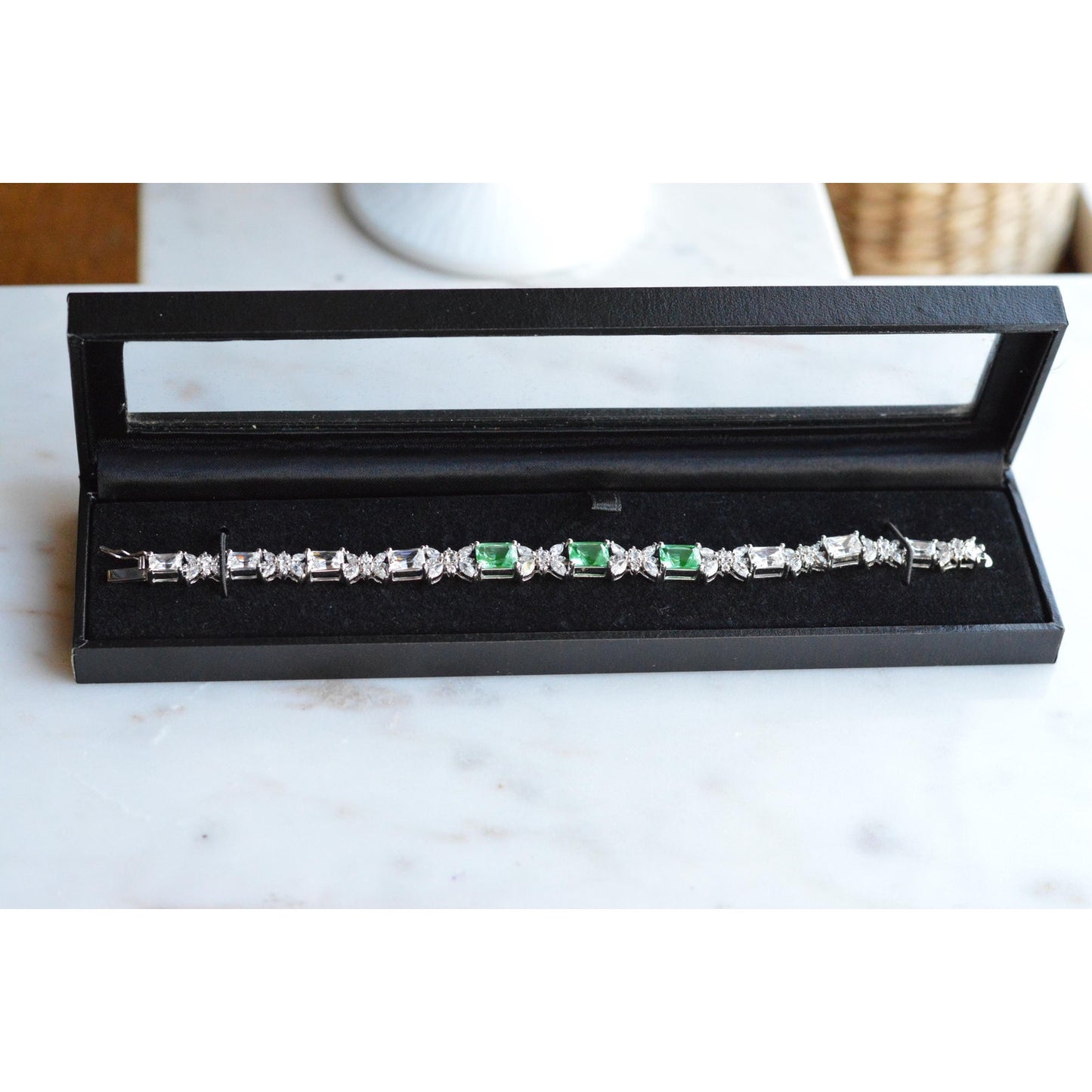 Bellevue Sterling Silver Butterfly Tennis Bracelet, Emerald Cut CZ Stones