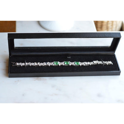 Bellevue Sterling Silver Butterfly Tennis Bracelet, Emerald Cut CZ Stones
