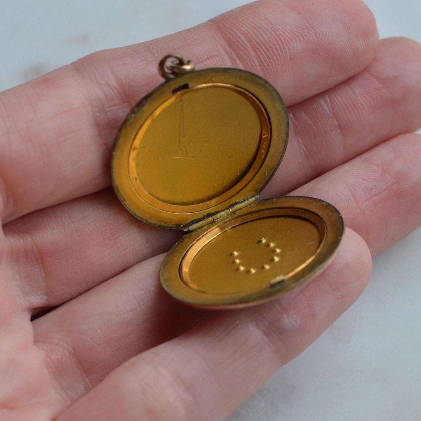 Antique Edwardian Locket by SBC Co. – Double-Sided Hand-Engraved "Emma" & Lucky Pinstripe Paste Horseshoe Pendant – Circa 1910 Gold Filled