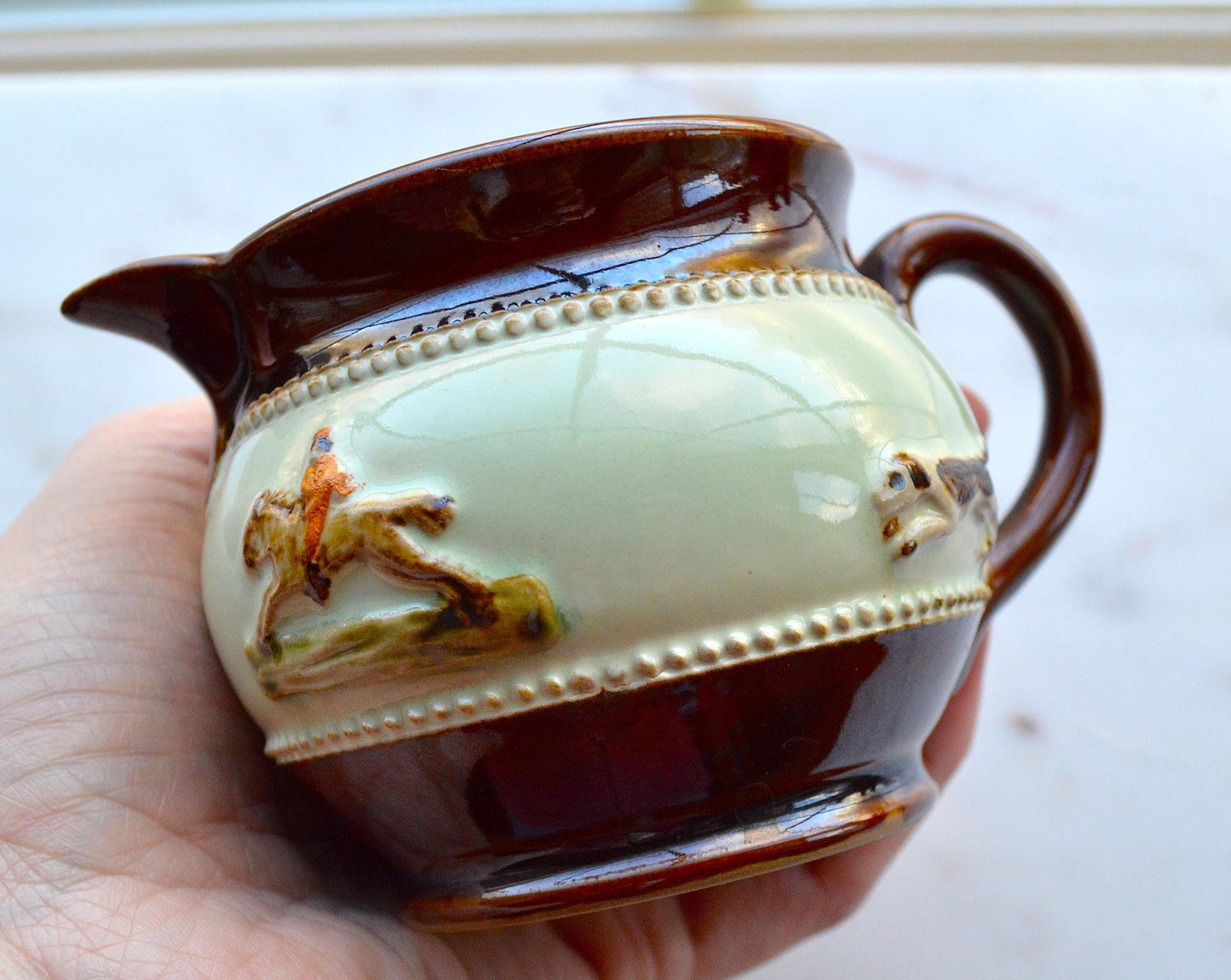 Vintage English Bourne Denby (Derby) Hunting Scene Creamer