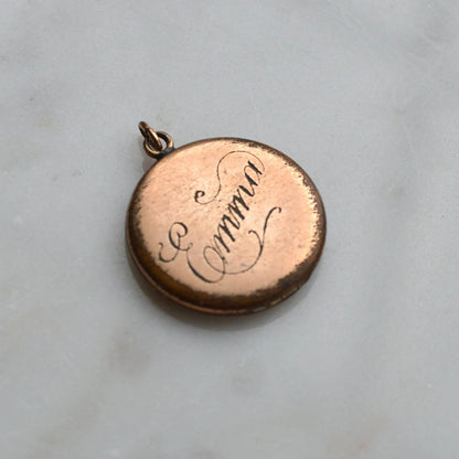 Antique Edwardian Locket by SBC Co. – Double-Sided Hand-Engraved "Emma" & Lucky Pinstripe Paste Horseshoe Pendant – Circa 1910 Gold Filled