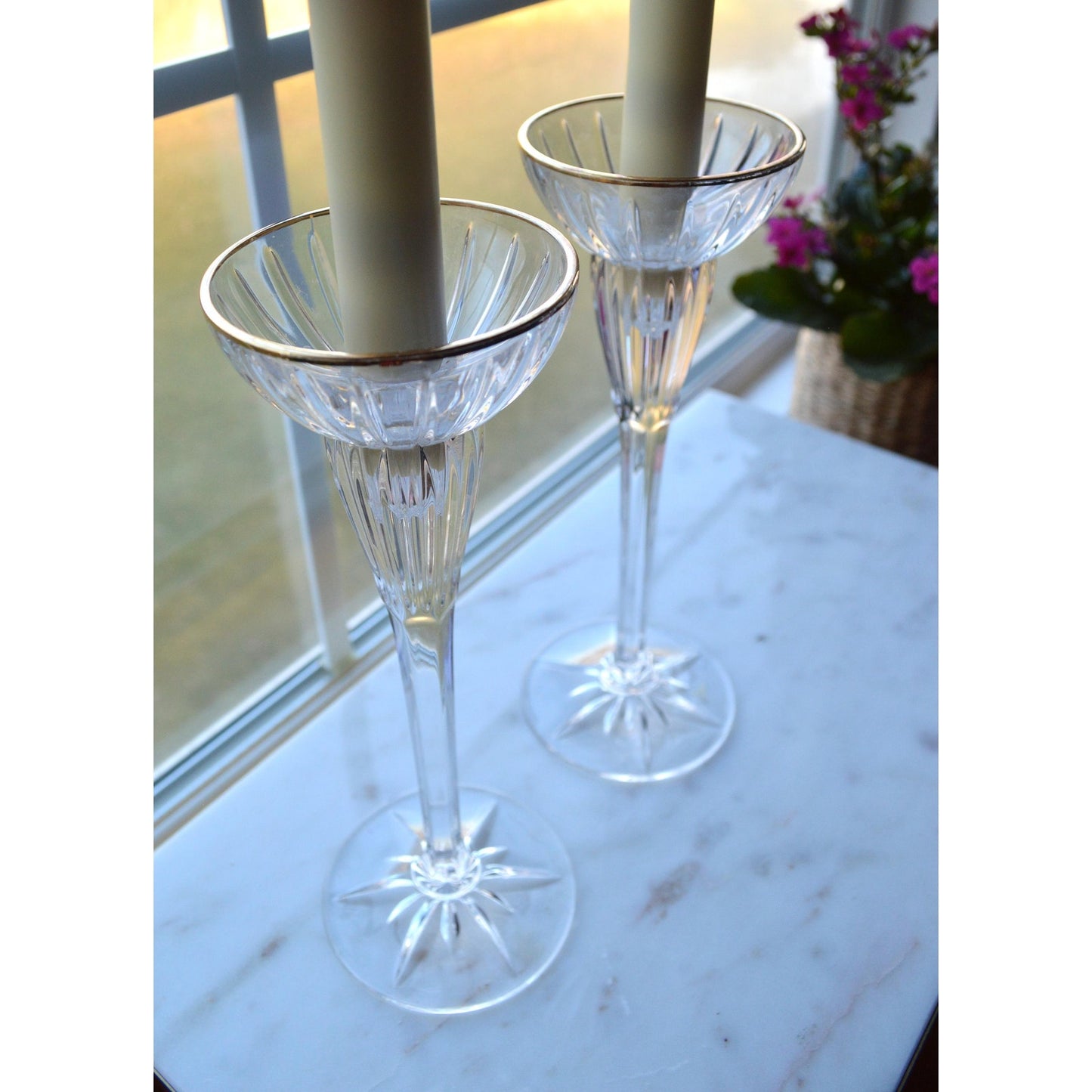 Vintage Mikasa Crystal Golden Tiara Candlesticks