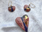 Vintage 1980s Handcrafted Ceramic Heart Brooch Earrings Set, Mauve Cobalt