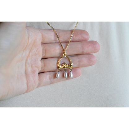 OOAK Handmade Upcycled Vintage Earring Lavalier Necklace, Teardrop Pearl 20"