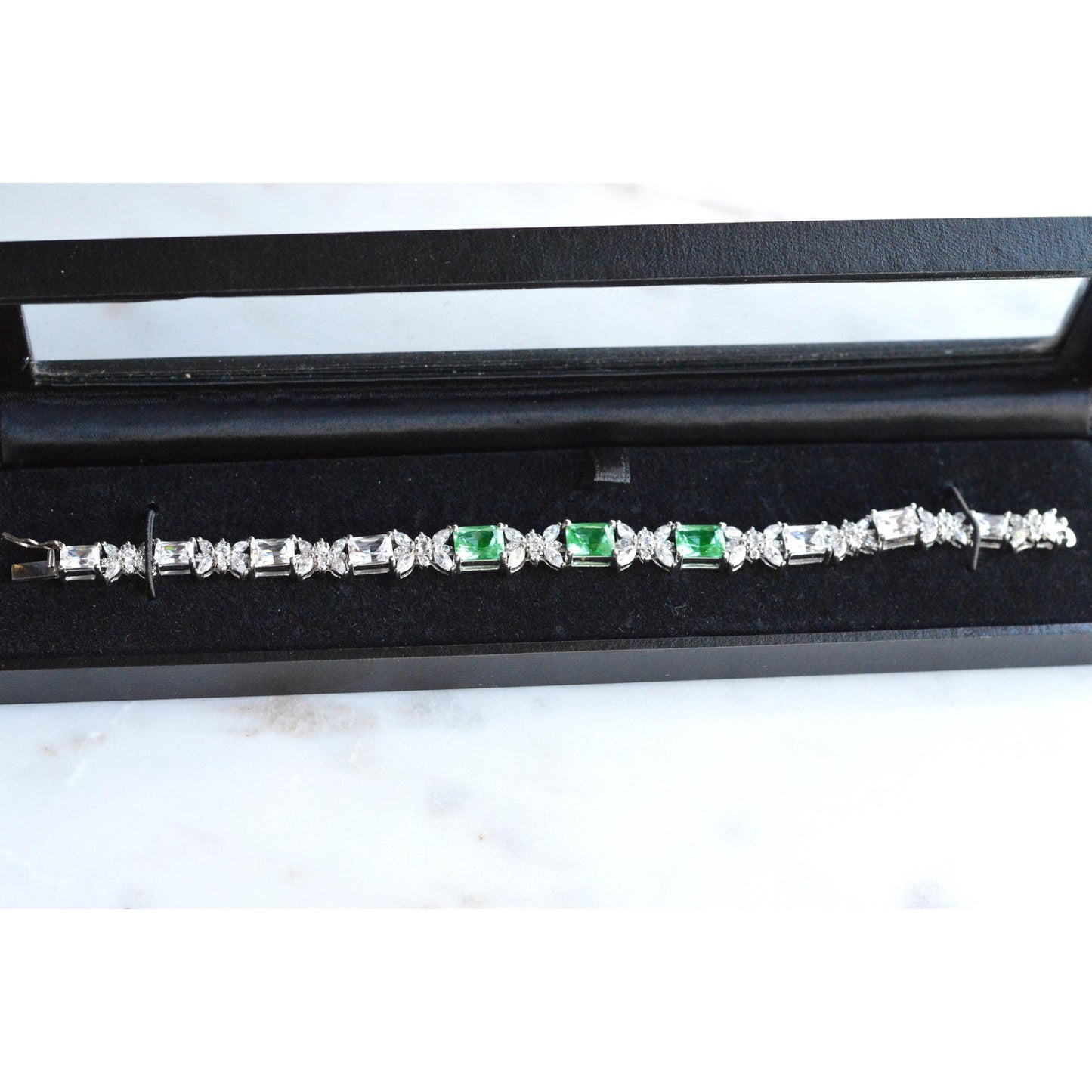 Bellevue Sterling Silver Butterfly Tennis Bracelet, Emerald Cut CZ Stones