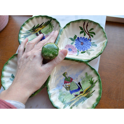 Vintage French Gabriel Fourmaintraux Desvres Hand-Painted Faience 4-Section Serving Dish