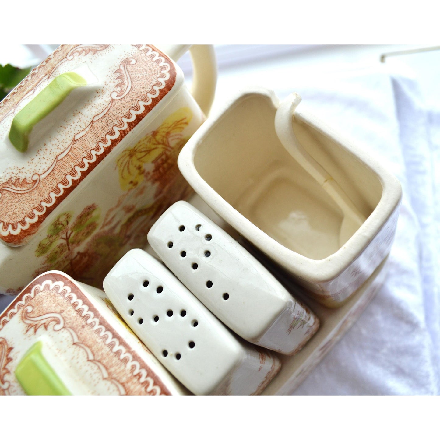 Vintage Brown & Richie "Oriental Gardens" Ceramic Tea and Condiment Caddy Set