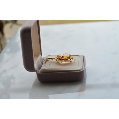 14K Gold Citrine Diamond Pendant – Mid-Century Floral Halo Estate Jewelry