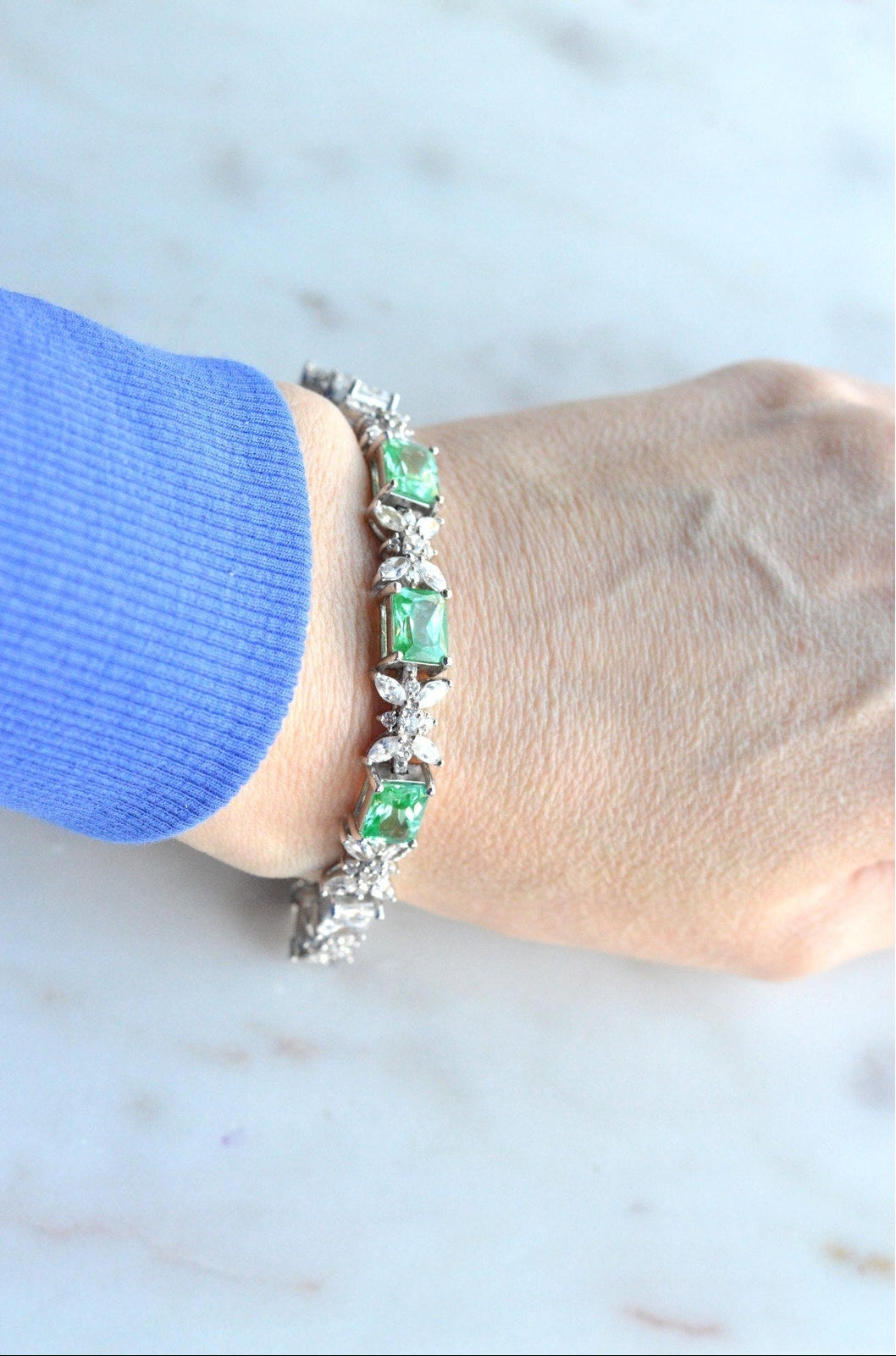Bellevue Sterling Silver Butterfly Tennis Bracelet, Emerald Cut CZ Stones