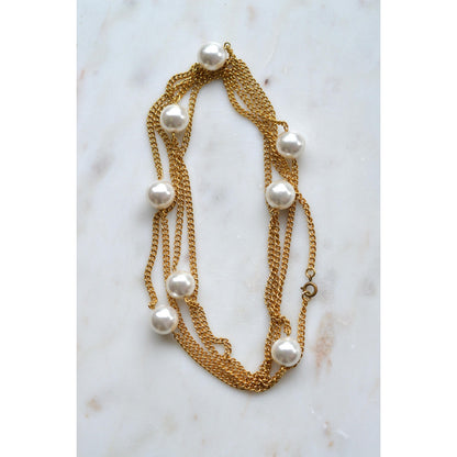 Vintage 1980s Extra Long 60" Faux Pearl Station Opera Sautoir Flapper Necklace
