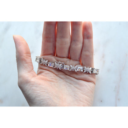 Bellevue Sterling Silver Butterfly Tennis Bracelet, Emerald Cut CZ Stones