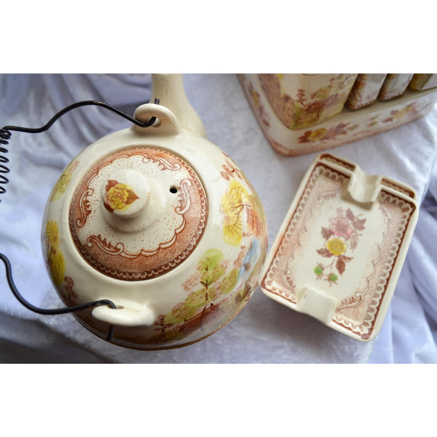 Vintage Brown & Richie "Oriental Gardens" Ceramic Tea and Condiment Caddy Set