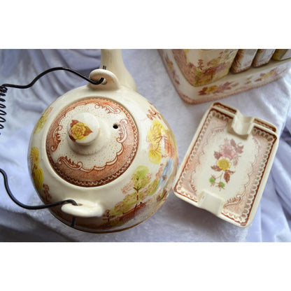 Vintage Brown & Richie "Oriental Gardens" Ceramic Tea and Condiment Caddy Set