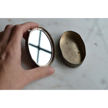 Vintage 1950s Chinese Reverse Painted Glass Zhaojun Trinket Box, Mirror Lid 2.6"