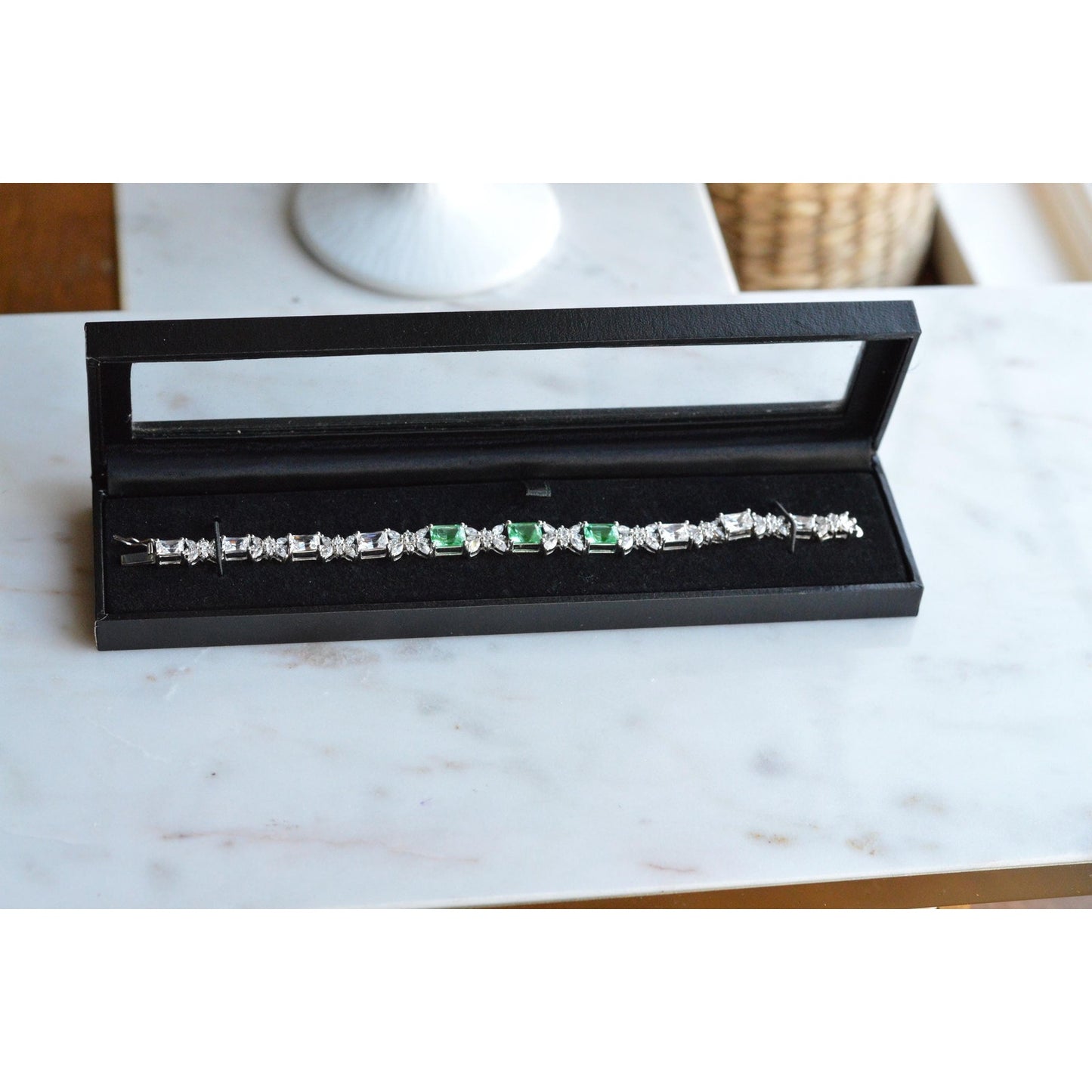 Bellevue Sterling Silver Butterfly Tennis Bracelet, Emerald Cut CZ Stones