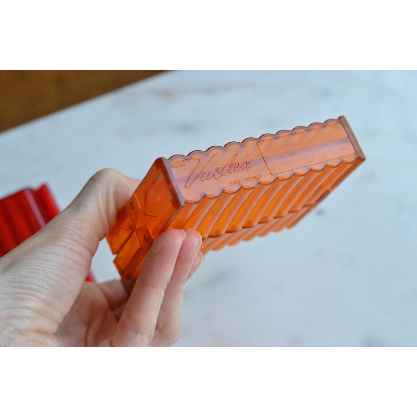 Vintage 1950s Vuedex Acrylic Cigarette Case Lot As-Is, Red Orange Card Holder