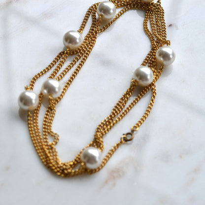 Vintage 1980s Extra Long 60" Faux Pearl Station Opera Sautoir Flapper Necklace