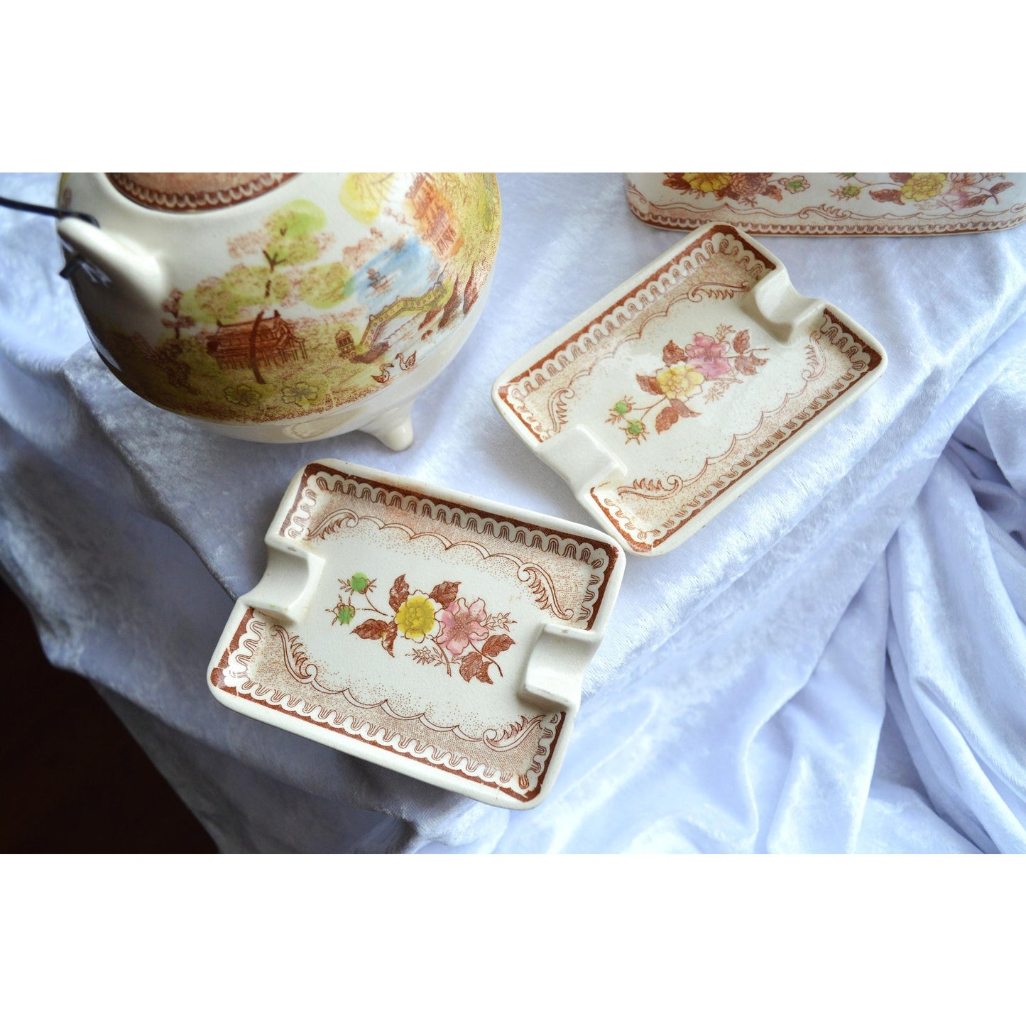 Vintage Brown & Richie "Oriental Gardens" Ceramic Tea and Condiment Caddy Set
