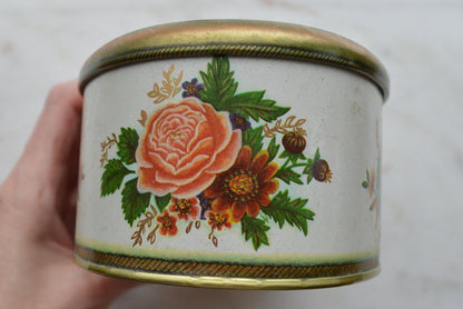 Vintage 1950s Meister Brazil Oval Floral Candy Tin 6x4" Pink Cabbage Rose Box