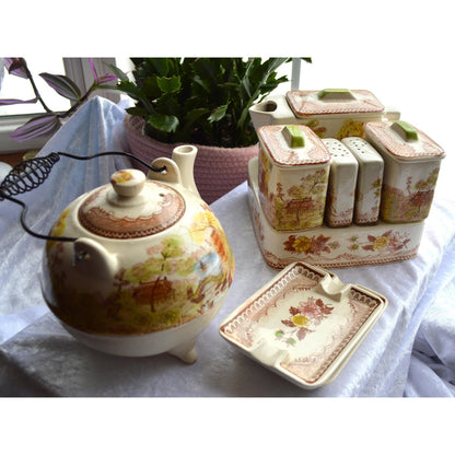 Vintage Brown & Richie "Oriental Gardens" Ceramic Tea and Condiment Caddy Set
