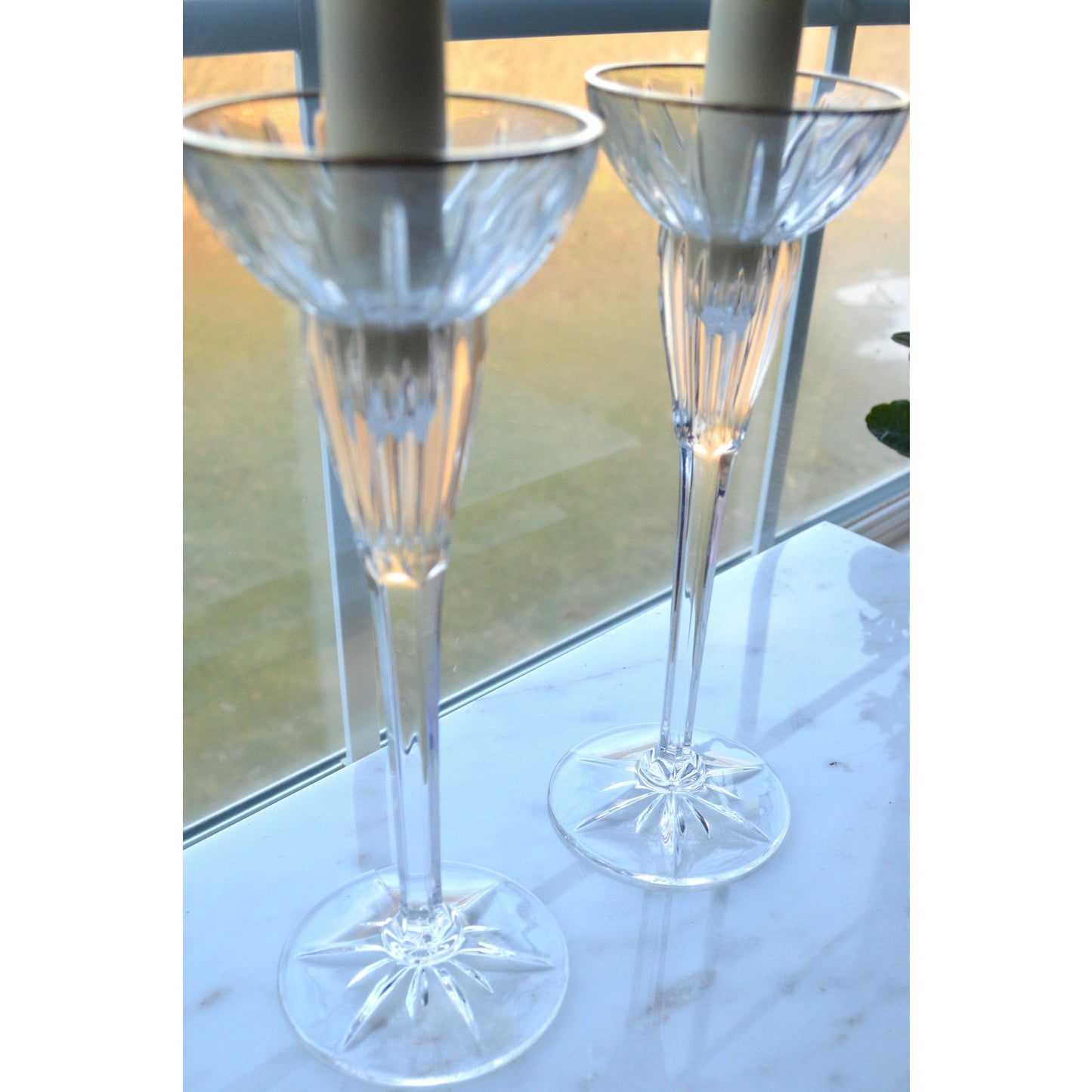 Vintage Mikasa Crystal Golden Tiara Candlesticks