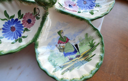 Vintage French Gabriel Fourmaintraux Desvres Hand-Painted Faience 4-Section Serving Dish