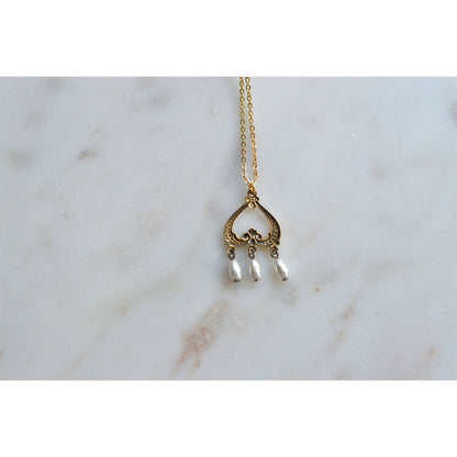 OOAK Handmade Upcycled Vintage Earring Lavalier Necklace, Teardrop Pearl 20"