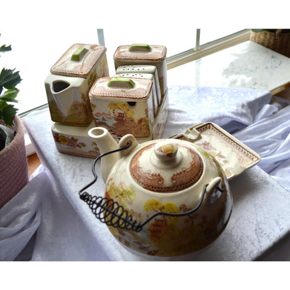Vintage Brown & Richie "Oriental Gardens" Ceramic Tea and Condiment Caddy Set