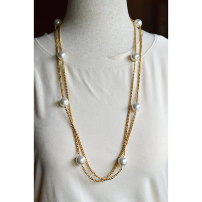 Vintage 1980s Extra Long 60" Faux Pearl Station Opera Sautoir Flapper Necklace