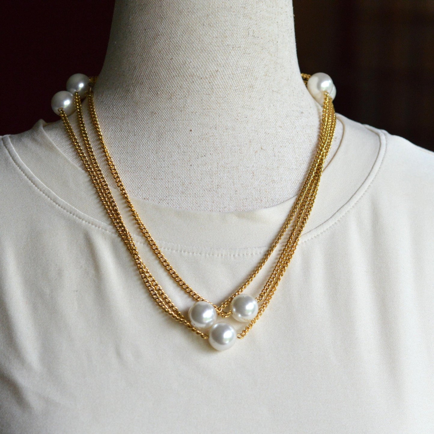 Vintage 1980s Extra Long 60" Faux Pearl Station Opera Sautoir Flapper Necklace