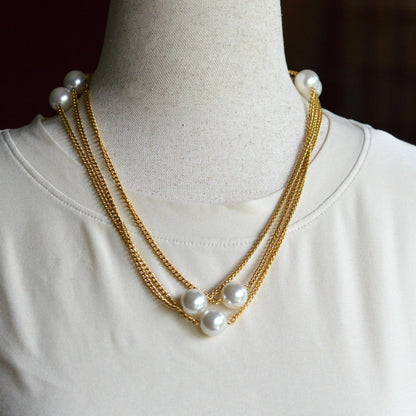 Vintage 1980s Extra Long 60" Faux Pearl Station Opera Sautoir Flapper Necklace