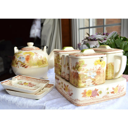 Vintage Brown & Richie "Oriental Gardens" Ceramic Tea and Condiment Caddy Set
