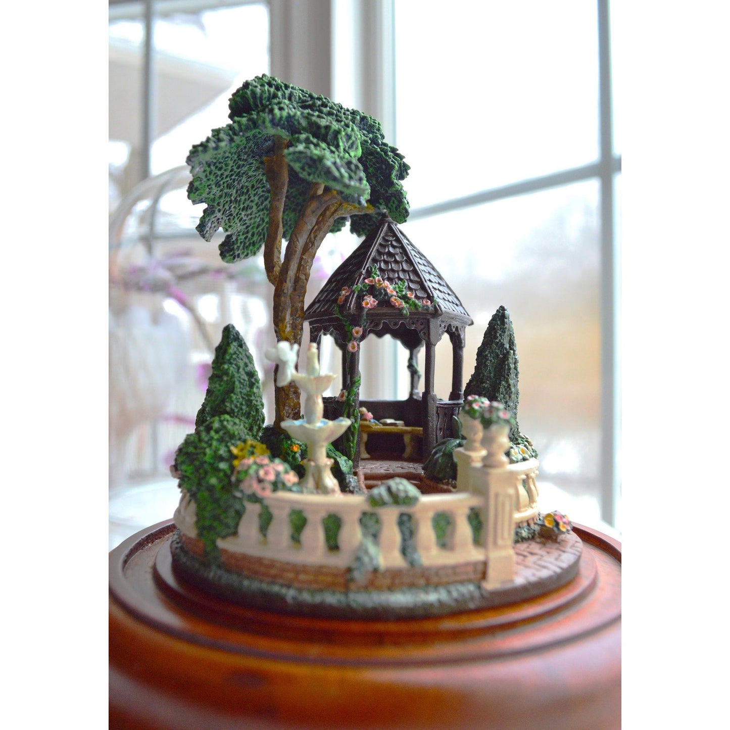 Princess Victoria's Dream Garden Porcelain Miniature Sculpture Under a Glass Dome by Barry Shiraishi