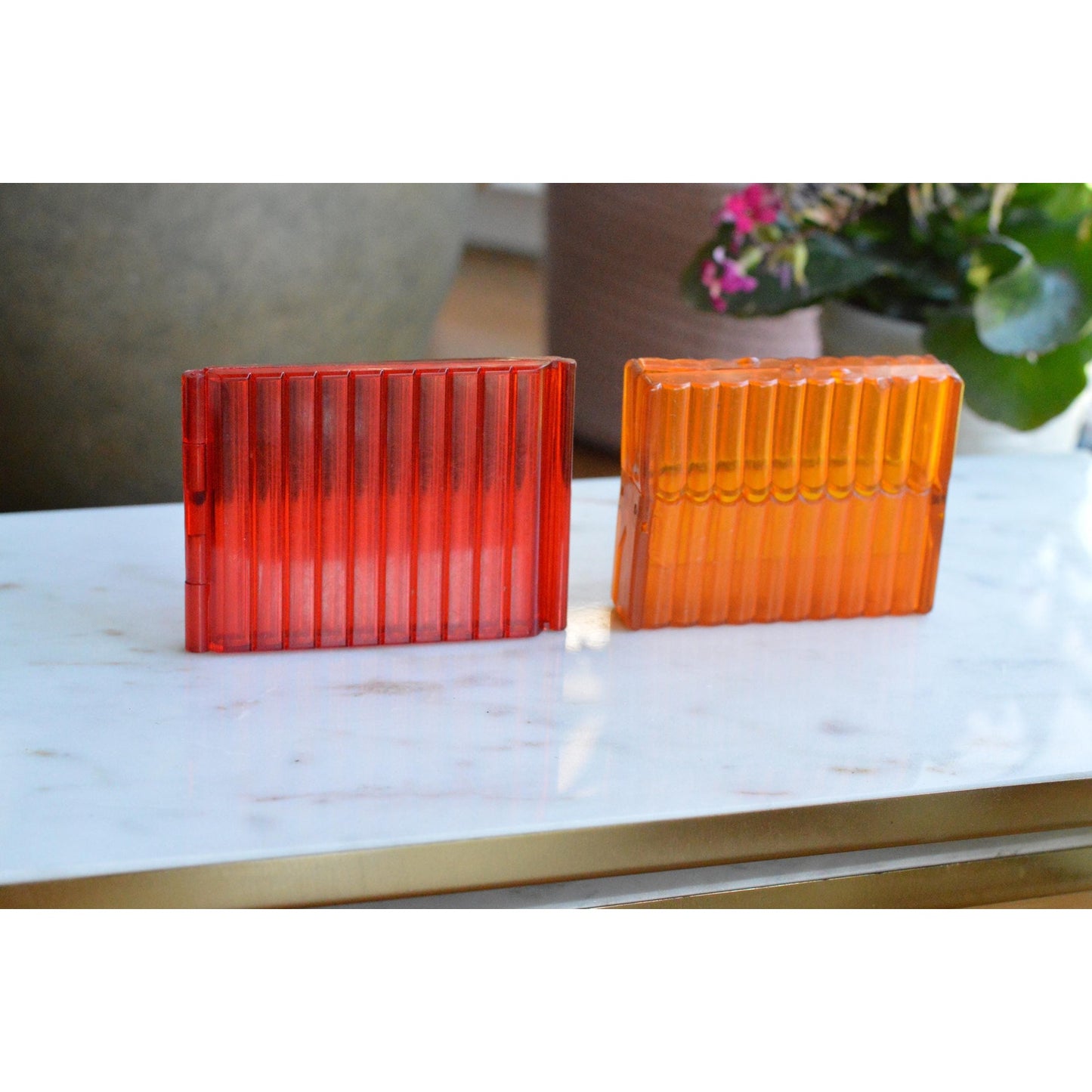 Vintage 1950s Vuedex Acrylic Cigarette Case Lot As-Is, Red Orange Card Holder